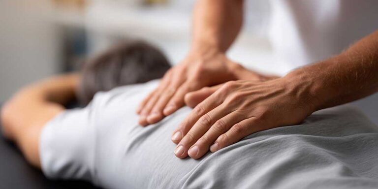 Person performing gentle knee stretches beside a window with a heating pad and water nearby